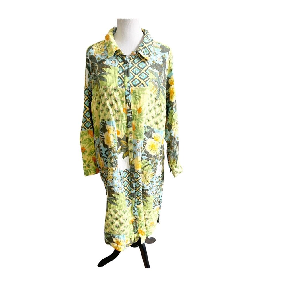 D & Co. Beach Tunic Shirt Dress Women's Size 1X Multicolor Button Front Swimwear